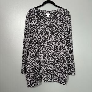 Chico's Women's Black & Gray Leopard Print Pima Cotton Tunic Top - Size 1/Medium